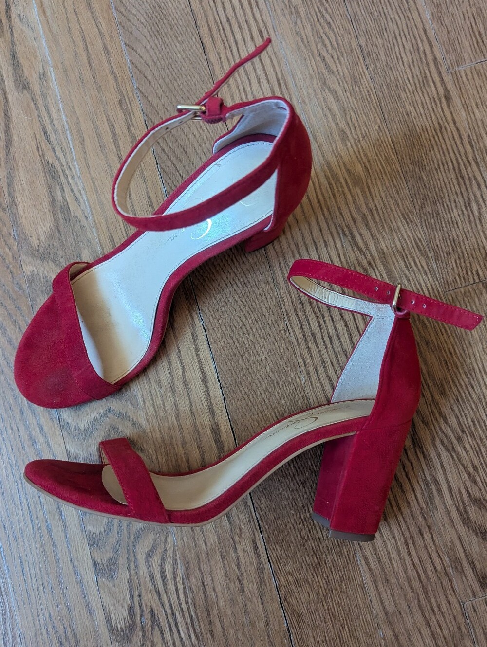 Red Suede Block High Heels Ankle Strap Jessica Simpson 8